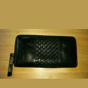 Cole Haan Black Leather Zip Around Wallet